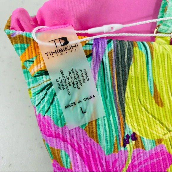 Tinibikini Women Swimsuit 2 pc Pink Floral Summer Vacation Beach Bathing Suit L - Picture 3 of 7